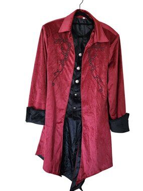 Medieval Steampunk Tailcoat Jacket Gothic Victorian Halloween Cosplay Red Mens X